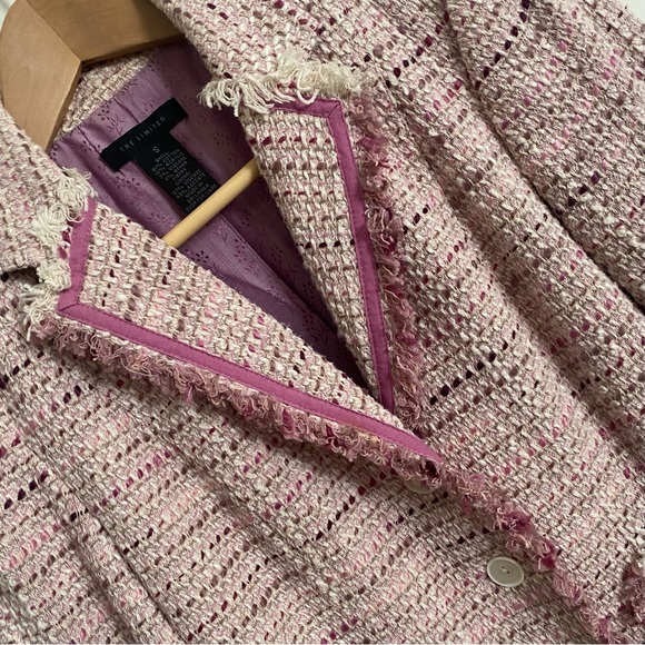 BOUCLE JACKET Lavender Pink & Beige 3/4 Length Sleeve Button Front Size SMALL - Picture 3 of 7